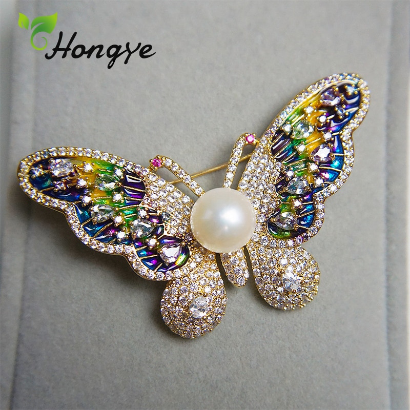 De Lujo hermosa de mariposa broches alfileres de señora hermosa Pin perlas de agua dulce, joyería de boda broche ramo joyas de oro