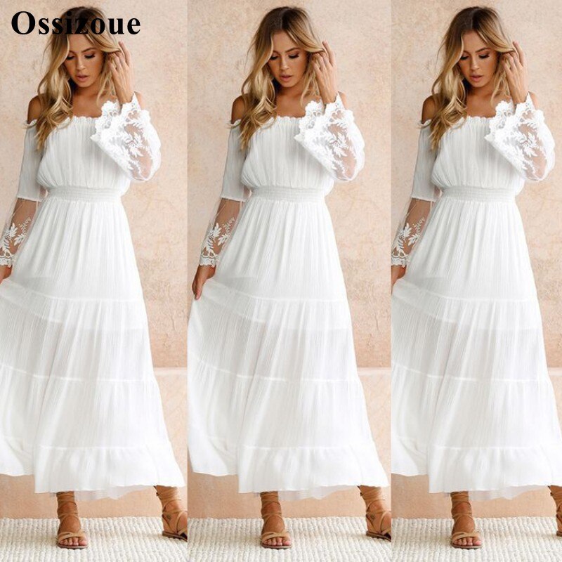 Bohemian Long White Prom Dresses 100% Illusion Lace Sleeves Embroidery Ankle Length A Line Women Summer Dress YSAN623: 6