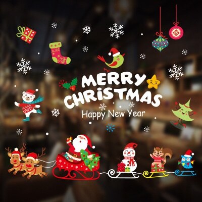 Merry Christmas Wall Sticker Window Glass Festival Wall Sticker Santa Mural Art Year Christmas Home Decoration Sticker