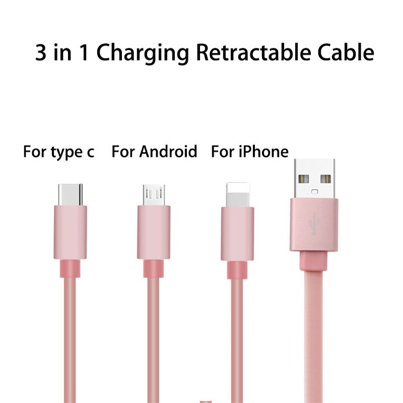 3 in 1 usb kabel til iphone samsung xiaomi multi hurtig opladning oplader usb type c type c micro usb kabel til mobiltelefon
