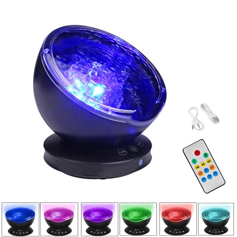 7 kleuren led nachtlampje hemel afstandsbediening oceaan golf hemel projector met mini muziek nieuwigheid babylamp voor kinderen