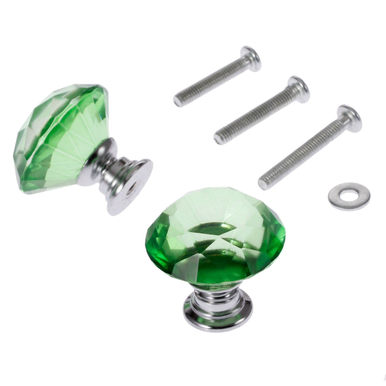 2 stk diamant form grøn 30mm krystal glas knop skab skuffe træk køkken skab dør garderobe håndtag