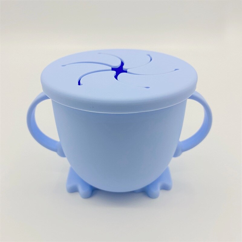 2-In-1 Snack Cup Babytraining Drinkbeker Siliconen Peuter Morsbestendig Sippy Cup Met Deksels Niveau Indicator baby Open Cup: Blue