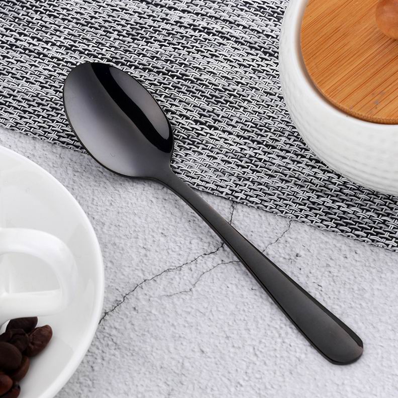 6 stk / parti luksus guld dessert ske teske ske rustfrit stål kaffe ske tyk bestik sæt mini skeer: 6 sorte skeer