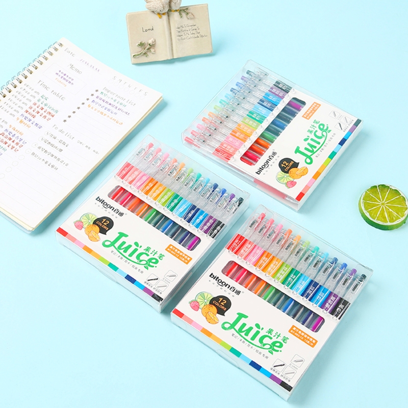 OOTDTY 12 Pcs Retractable Candy Color Gel Pen Refillable Gel Pen 0.5mm Universal Refill Jelly Pen Set for student Children