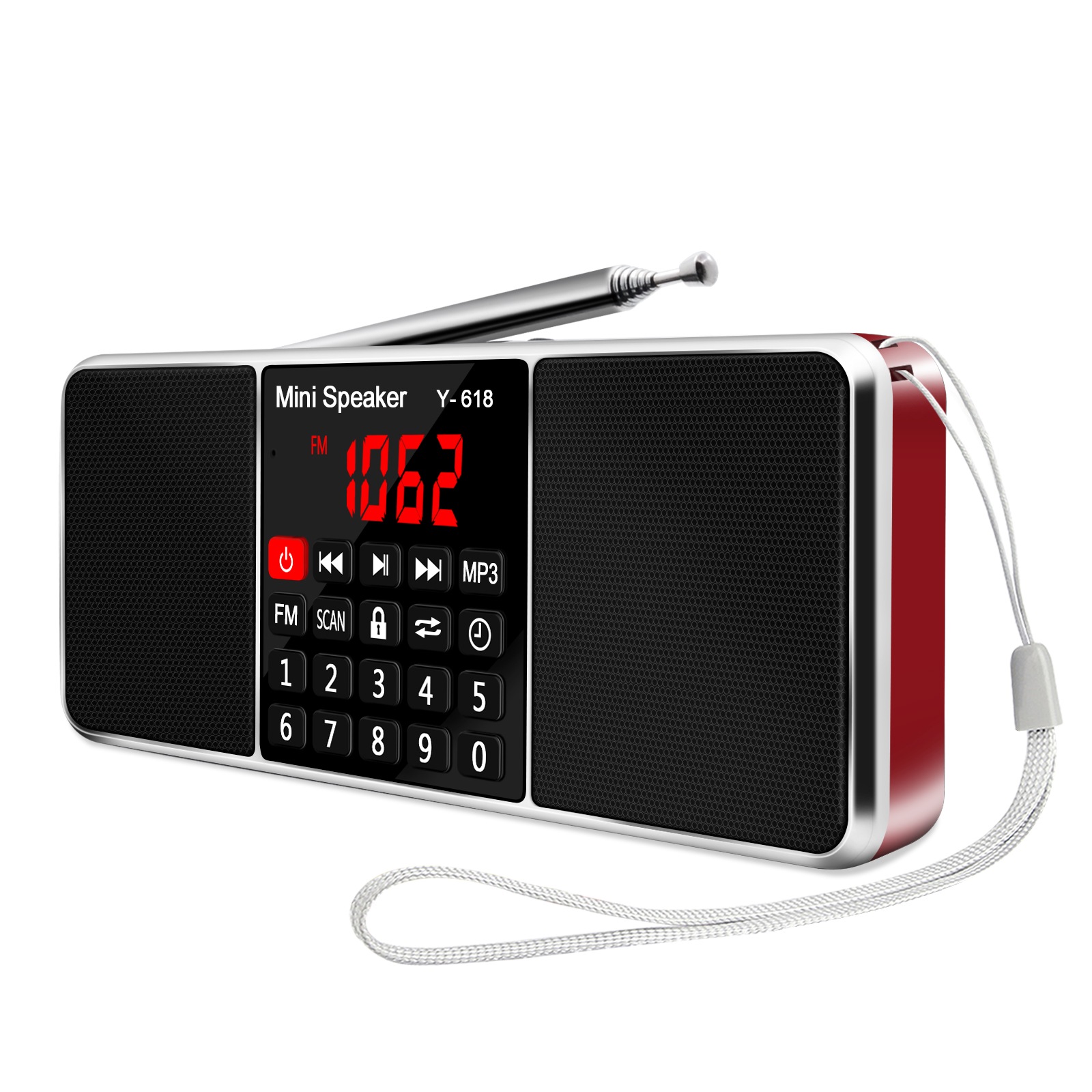 Lefon Radio cyfrowe FM Podwójny głośnik Stereo Surround Odtwarzacz audio MP3 Obsługa karty TF Funkcja wyłączania czasu dla domu i na zewnątrz: Czerwony