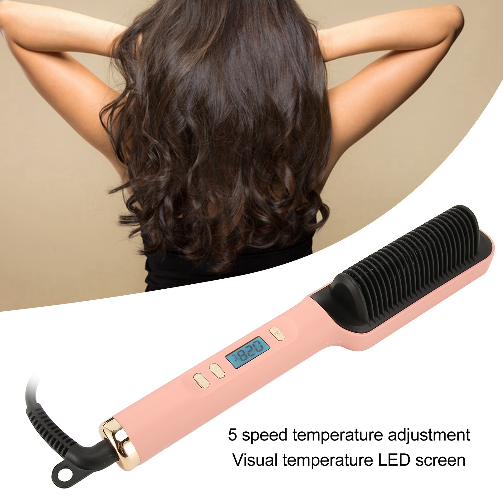 Ionic Hair Straightener Brush 35W Hair Straightening Brush Even Heating LCD Hair Straightener Brush for Home