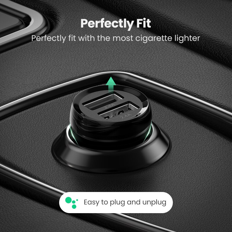 Ugreen Autolader 5V4.8A Mini Auto Opladen Voor Mobiele Telefoon Oplader Dual Usb Auto Telefoon Oplader Adapter In Auto