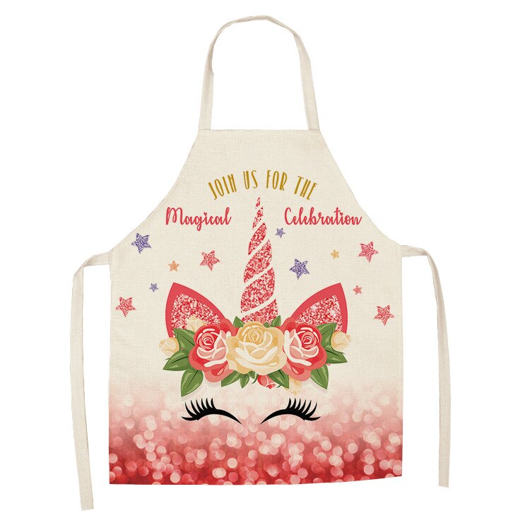 Unicorn Kitchen Apron Cartoon Parent-child Sleeveless Apron Cotton Linen Aprons for Adult Home Cleaning Tools Bibs