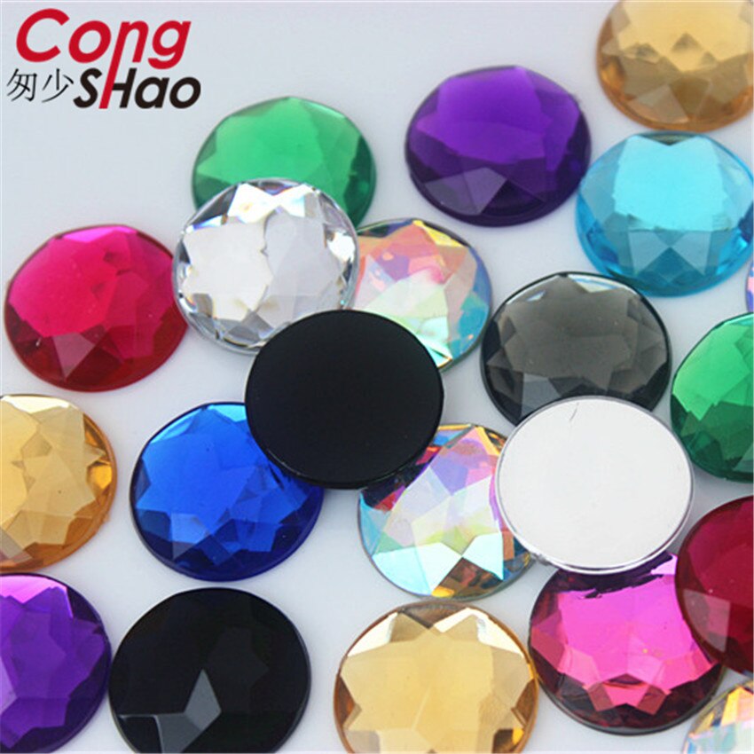 Cong Shao 20PCS 20mm Colorful Acrylic Rhinestone Round Flat Back Beads Crystal Stones DIY Costume Jewelry Crafts Scrapbook ZZ751: Mix color