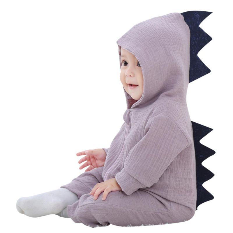 Dinosaur Baby Boy Girl Rompers Solid Purple Gray Rompers warm spring autumn cotton romper Playsuit Clothes: Z / 6M