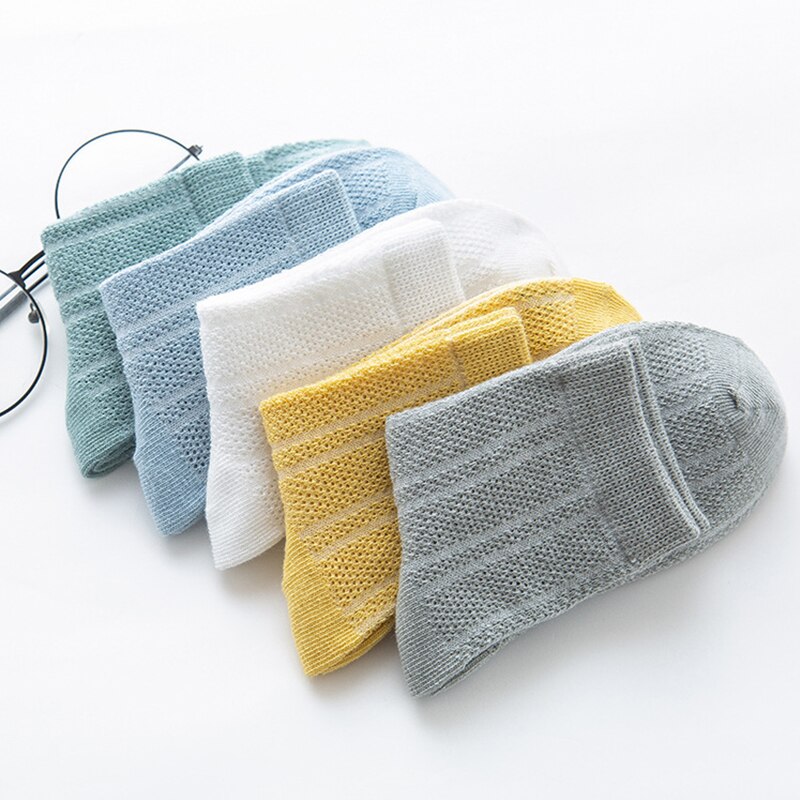 Calcetines de algodón suave para bebé, medias de malla de Color sólido para niño de 0 a 12 años, 5 par/lote