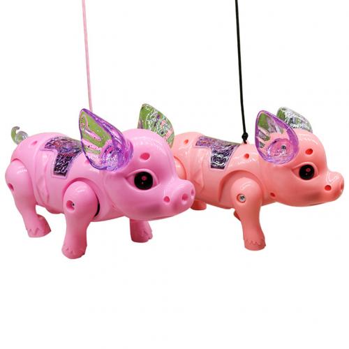 Electric LED Lighting Musical Pig Animal with Leash Walking Xmas Toy Kids Educational Toys for Children: Default Title
