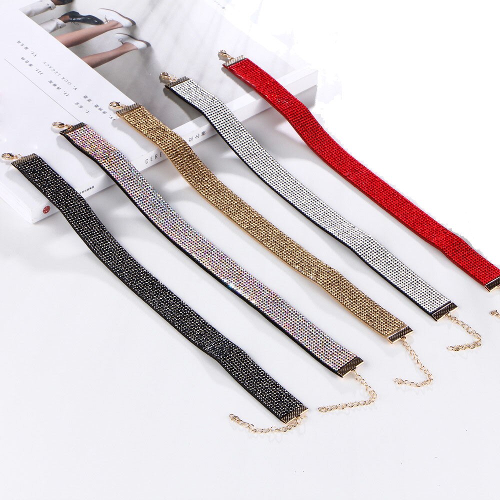 Frauen Halsband Kristall Strass Charme Damen Schmuck Samt Halskette Gold Silber Farben Elegante Frauen Schmuck Bijoux # BC