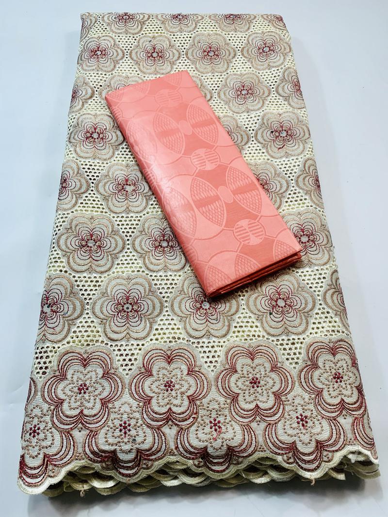 Cavia Bazin Rihce Brode Stof Met 100% Katoen Zwitserse Kant Stof Femme Gewaad Bazin Riche Brode Stof 2.5 + 2.5 yards/Set YKM023: AS PIC10