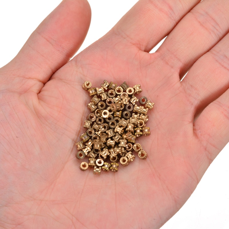 100pcs M2 Thread Knurled Insert 3mm Brass Round Cylinder Inserts Embedded Nuts with Corrosion Resistance