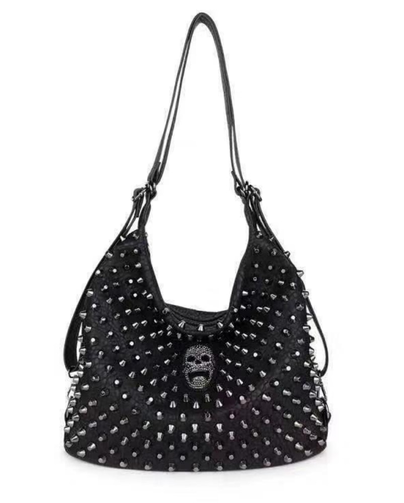 Niet Schädel Handtasche Frauen Pu Leder Große Kapazität Tote Messenger Schulter Tasche Cross Body Punk Hip Hop Schwarz Tote Geldbörse