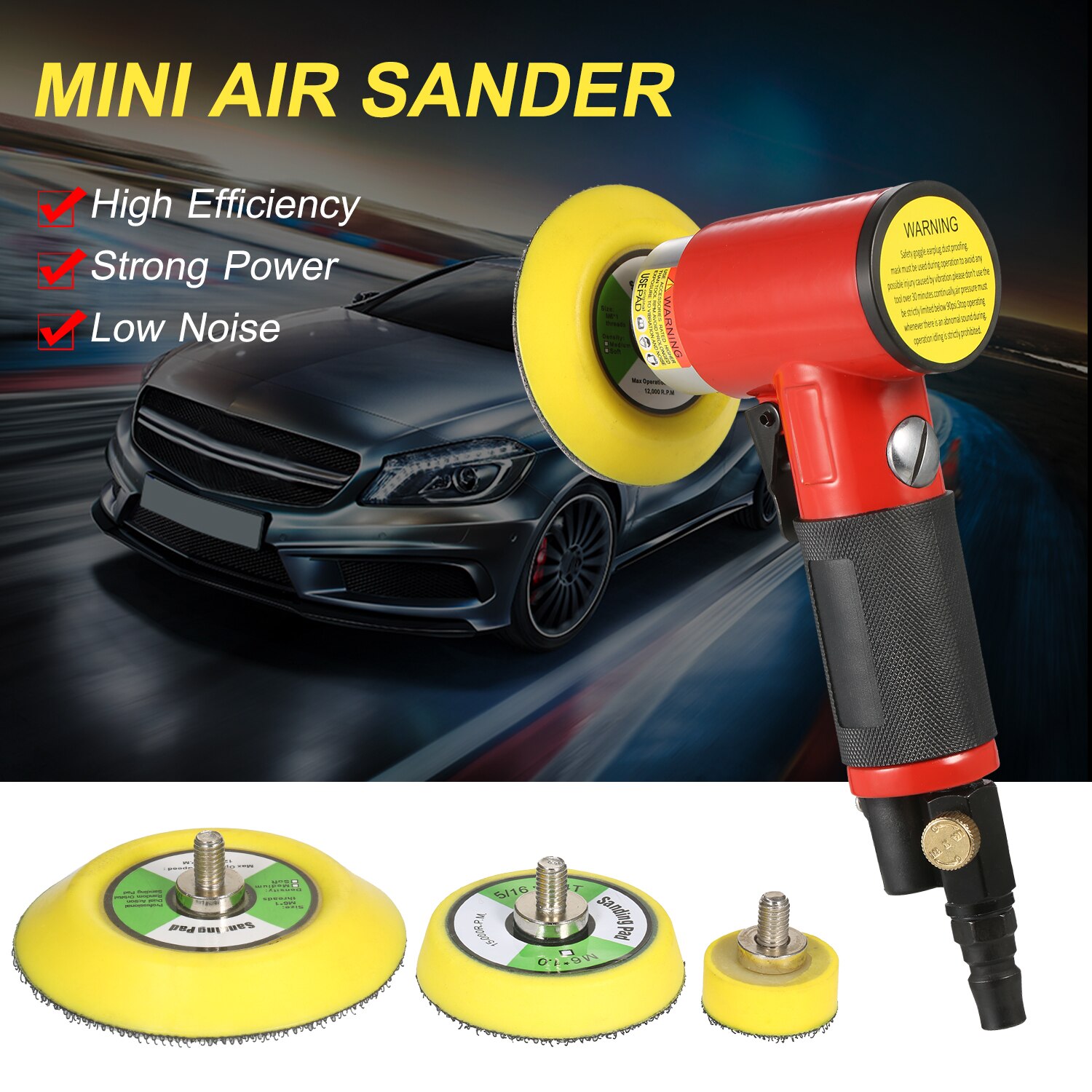 KKmoon Mini Air Sander with 1/2/3 Inch Sand Disks Random Orbital Pneumatic Sander Air Powered Sanders &amp; Polisher for Car Beauty