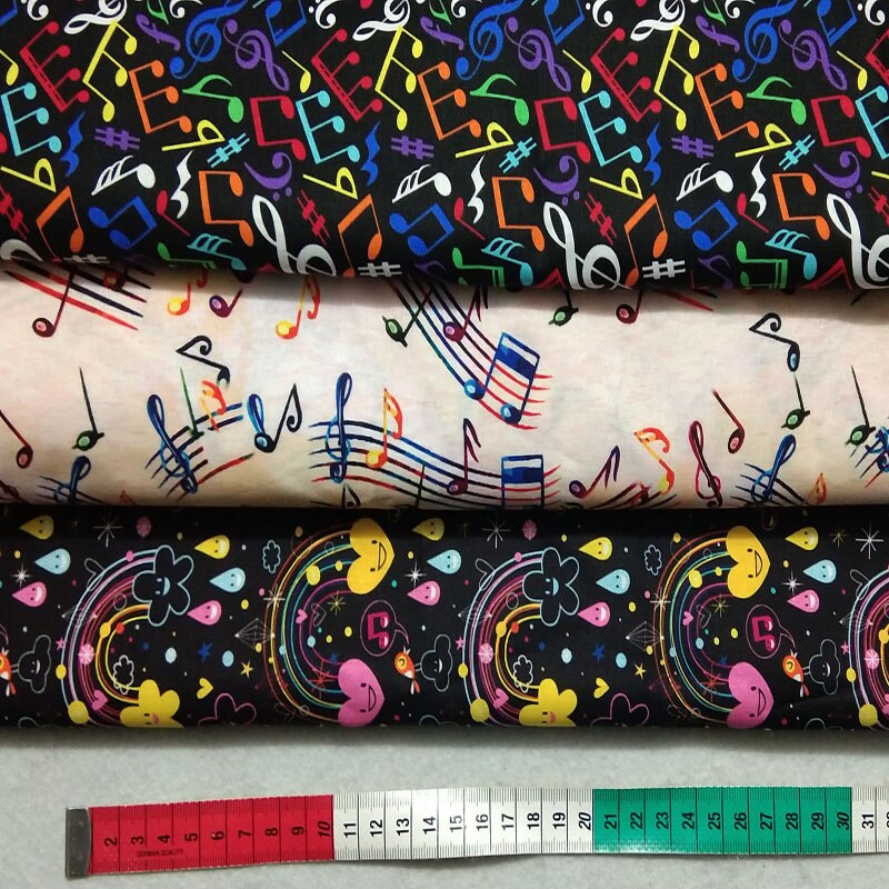 Lot en tissu en coton imprimé Note musicale 30cm, joli motif 3 motifs, couture petite taille, décoration en Patchwork