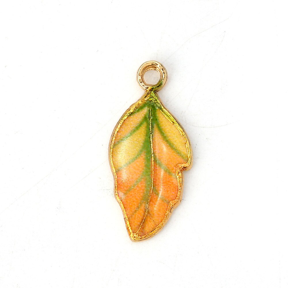 DoreenBeads-abalorios de aleación de Zinc para manualidades, hojas de oro, amarillo, verde, esmalte colorido, 22mm( 7/8 &quot;) x 10mm( 3/8&quot;), 10 piezas