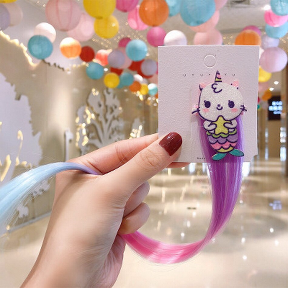 Kawaii licorne perruque ruban épingles à cheveux bebe filles mignon faux cheveux torsion meche a tresse décoration enfants bonbons barre pince à cheveux enfants bandeau accesoire: color 8