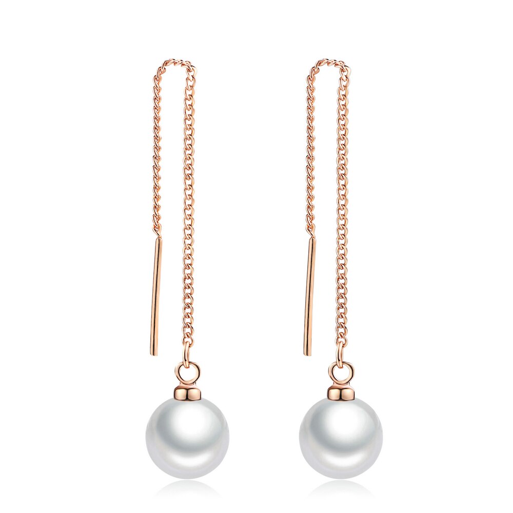 Orecchini pendenti lunghi intrecciati unici per le donne Piercing orecchino di moda a catena in oro rosa con catena per regali di gioielli per ragazze E243: rose gold pearl 041