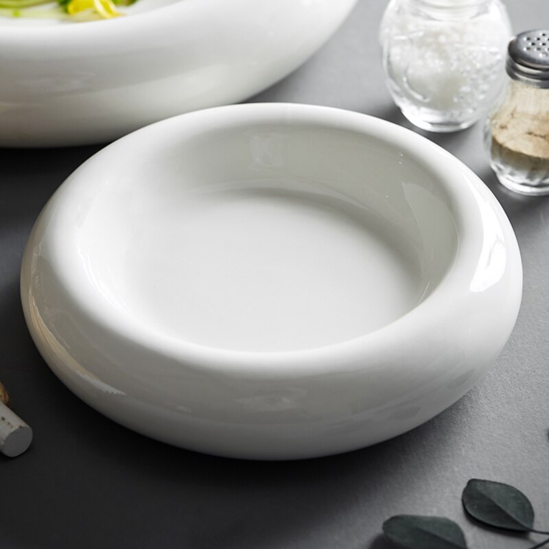 Plato blanco de Hotel, vajilla nórdica, placa de cerámica doméstica, placa de aislamiento, placa gruesa occidental, platos de cena para sala de estar