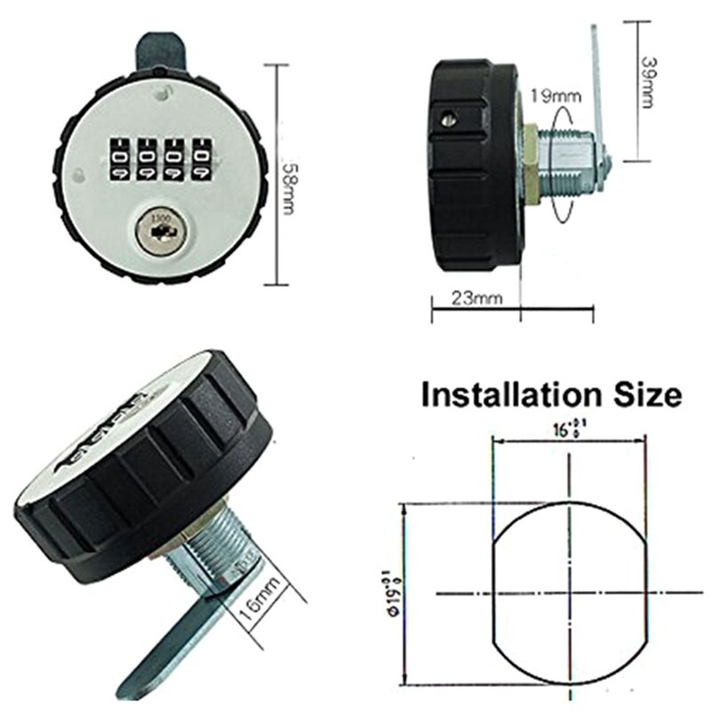 Combination Cabinet Cam Lock 4 Digital Keyless Drawer Door Gym School Locker with Key Reset