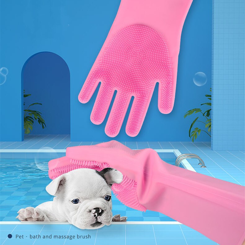 Guantes de baño de silicona para mascotas, limpieza de cocina, lavado de platos, cepillo de limpieza de baño para perros y gatos, guante de goma mágico para fregar