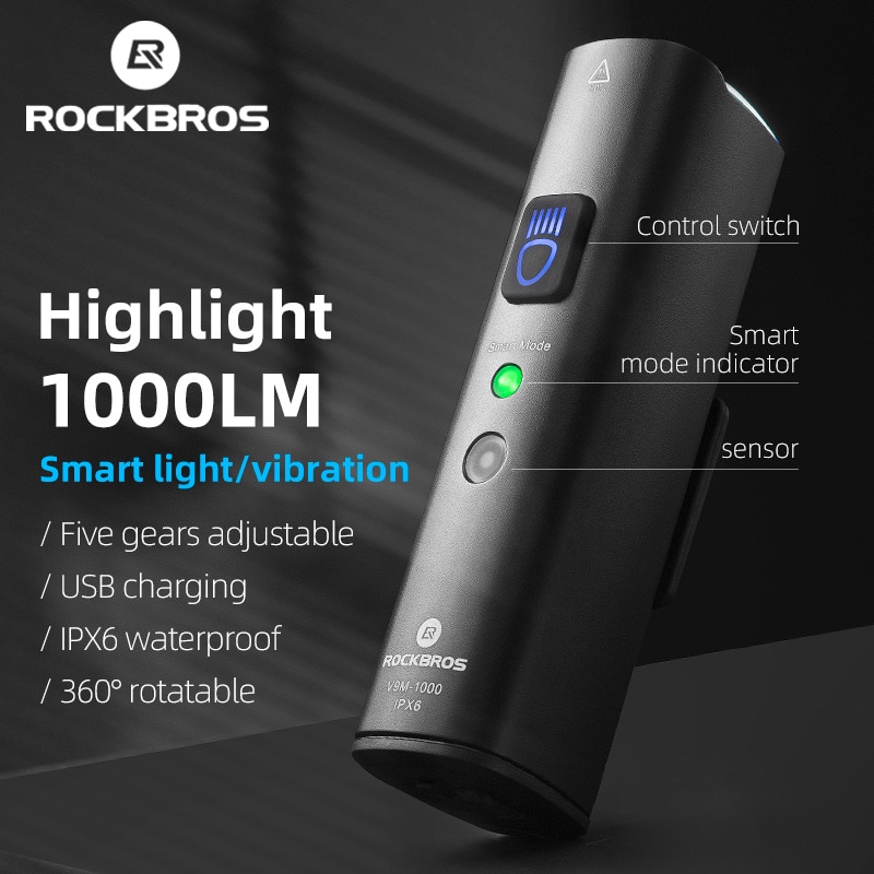 Rockbros Smart Fietsverlichting Fiets IPX6 Waterdichte Fiets Licht Voor Usb Oplaadbare Led Fietsen Light Fiets Accessoire