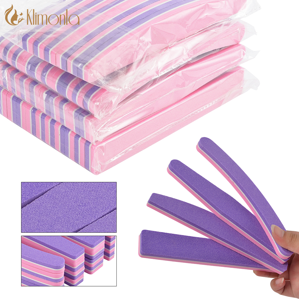Klimonla – outils de manucure professionnels, 100/180 grains, rose, violet, courbe, bloc de ponçage, éponge, lime à ongles, 25 pièces