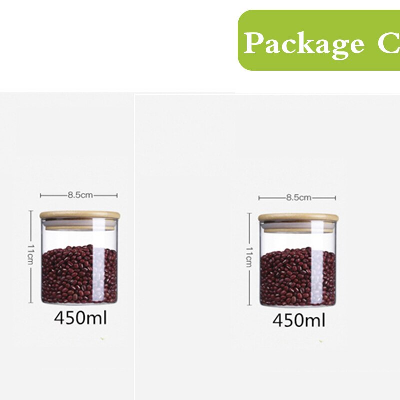 Glasburkar med bambulock mini kaffe socker te burk spannmålsdispenser flaska glasburkar förseglad förvaringstank: 11 x 8.5cm 450 ml x 2