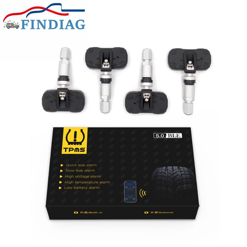 Bluetooth 5.0 TPMS Sensor for IOS Android Mobile Phone APP Monitoring Internal Real Time Alarm Monitor Compatible for Multi-Cars