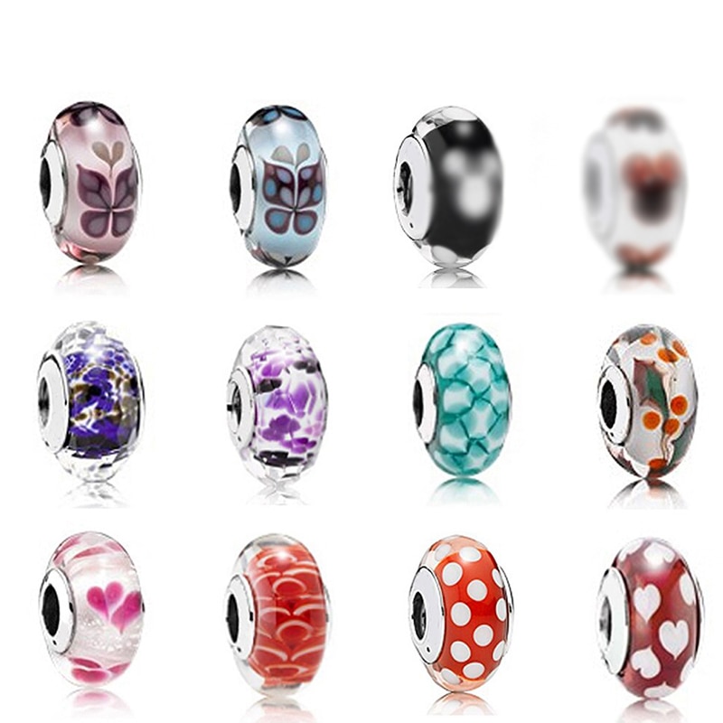 925Sterling Silver Sparkling Murano Glass Beads Bracelet Beaded, Suitable For Diy Female Bracelet Christmas