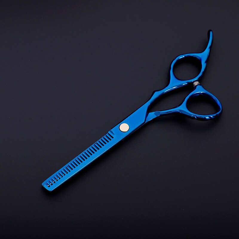 Costway 440 Steel 6 Inch Black Hair Scissors Set Cutting Barber Salon Haircut Thinning Shears Hairdressing Scissors: Blue Thinning