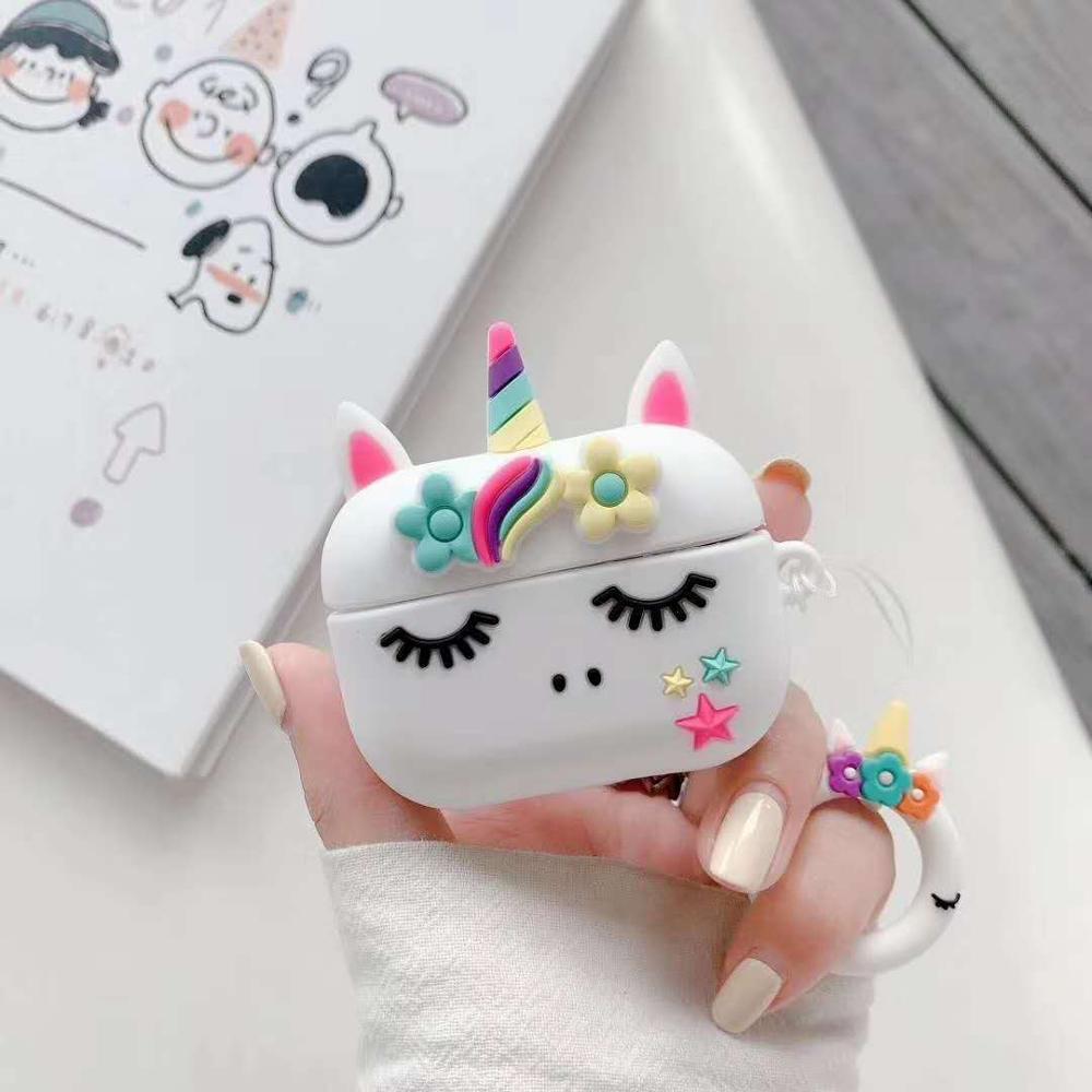 För airpods pro 2 1 fodral 3d tecknat enhörningsfodral skal för airpods pro skyddande hörlurar laddningsbox skal för airpods 2: Vit för proffs
