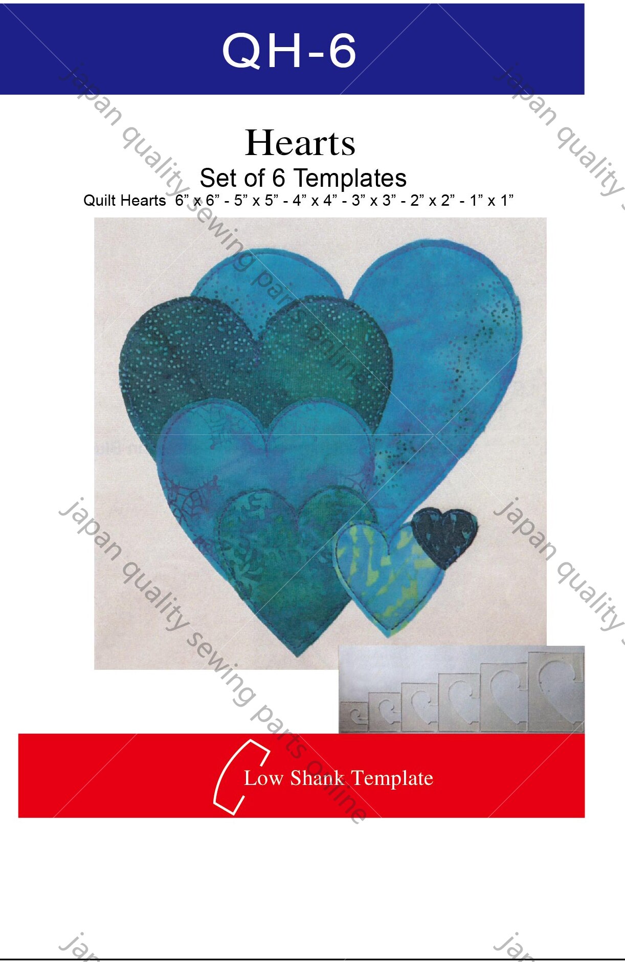 Hjerte mal ekspansjonslinjal lappeteppe linjal for symaskin med lav skaft 1 sett = 6 stk # qh -6