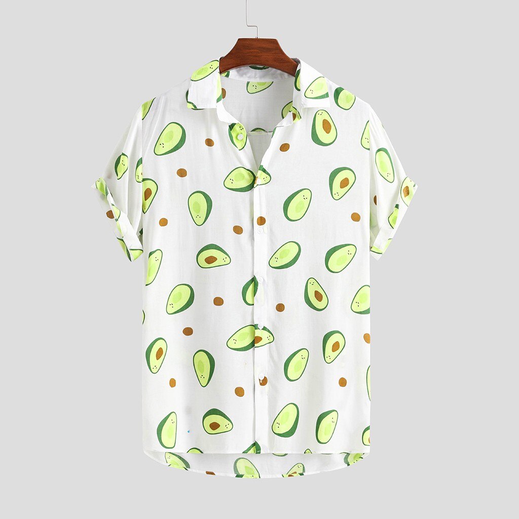 Couleur fluorescente hommes chemise été respirant hawaïen chemise Camisa Masculina décontracté homme avocat imprimé grande taille Streetwear