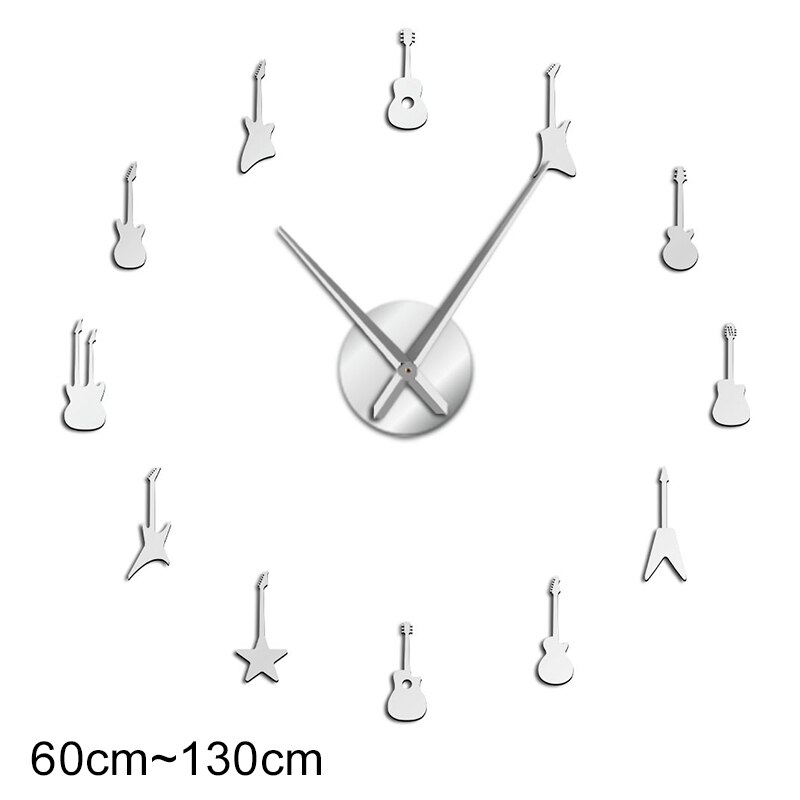 Reloj de pared gigante para decoración de sala de música, pulsera de gran tamaño con gran variedad de música, bricolaje,: Silver