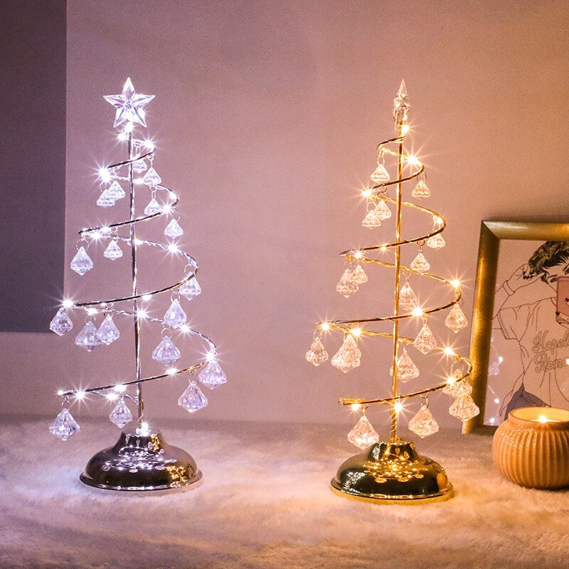 Kerstboom Spiraal Kristal Licht Led Bureau Tafel Lamp Kerst Decoratie Warm Licht Kerstboom Lamp Verlichting