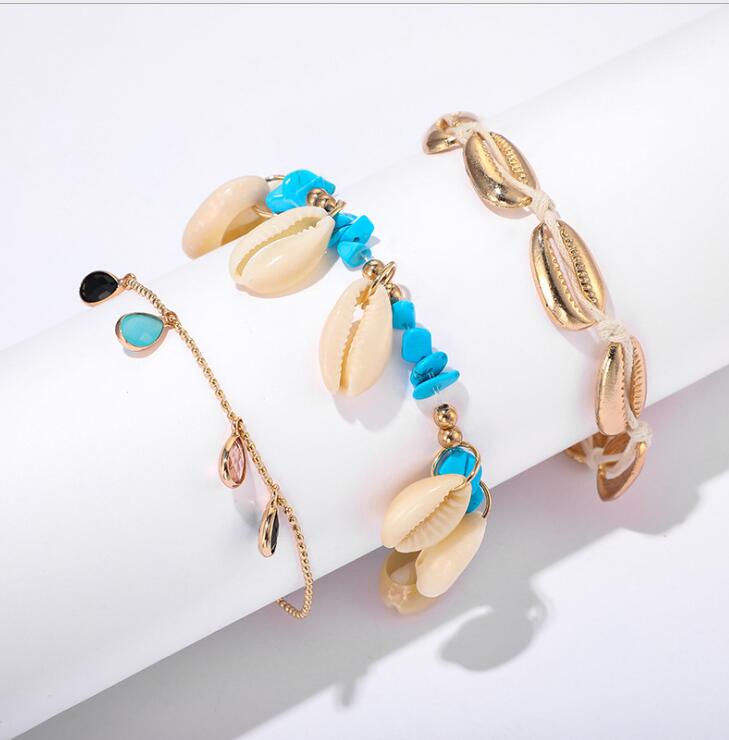 3 pieces Vintage shell ankle bracelet for Women Jewelry Summer Boho Beach Barefoot Bracelet accessories Ankle On Leg: 1