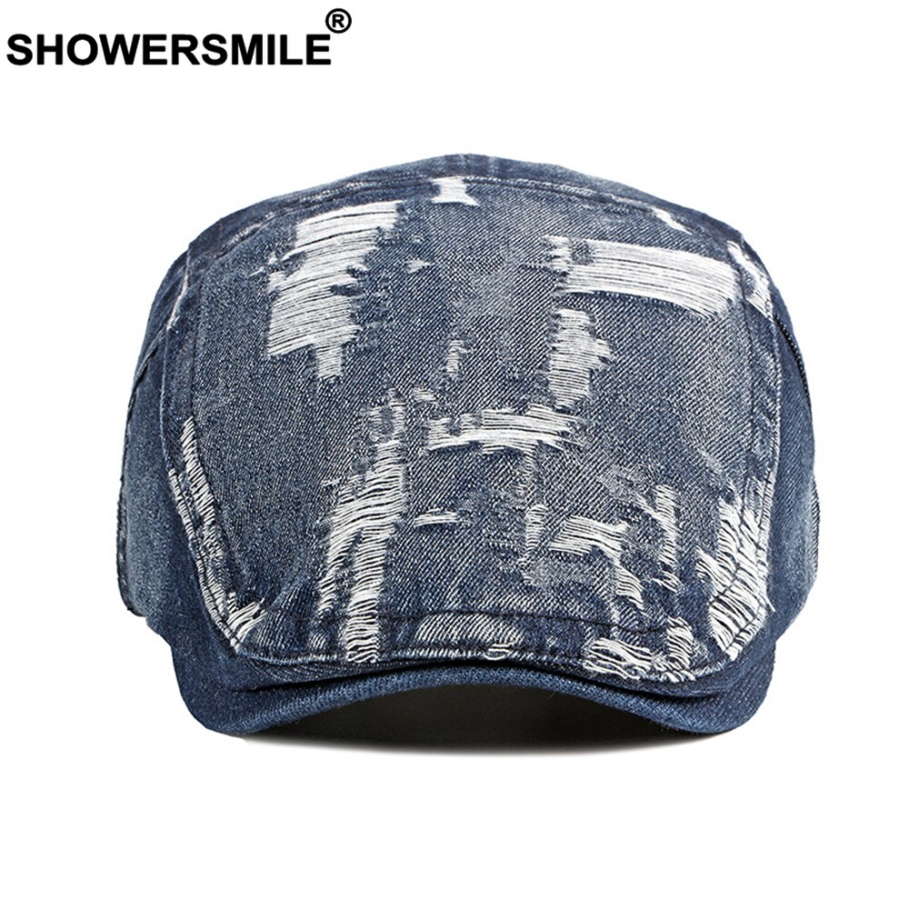 SHOWERSMILE Denim Ivy gorras para hombres Vintage azul para hombre boinas estilo británico hombre gorra plana Primavera Verano conductor gorro Ivy