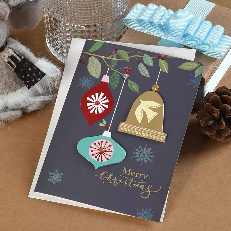 Vintage kraftpapier Hollow out Kerst bericht met envelop Kerstmis Nieuwjaar zegen groet dank card c: 03 style