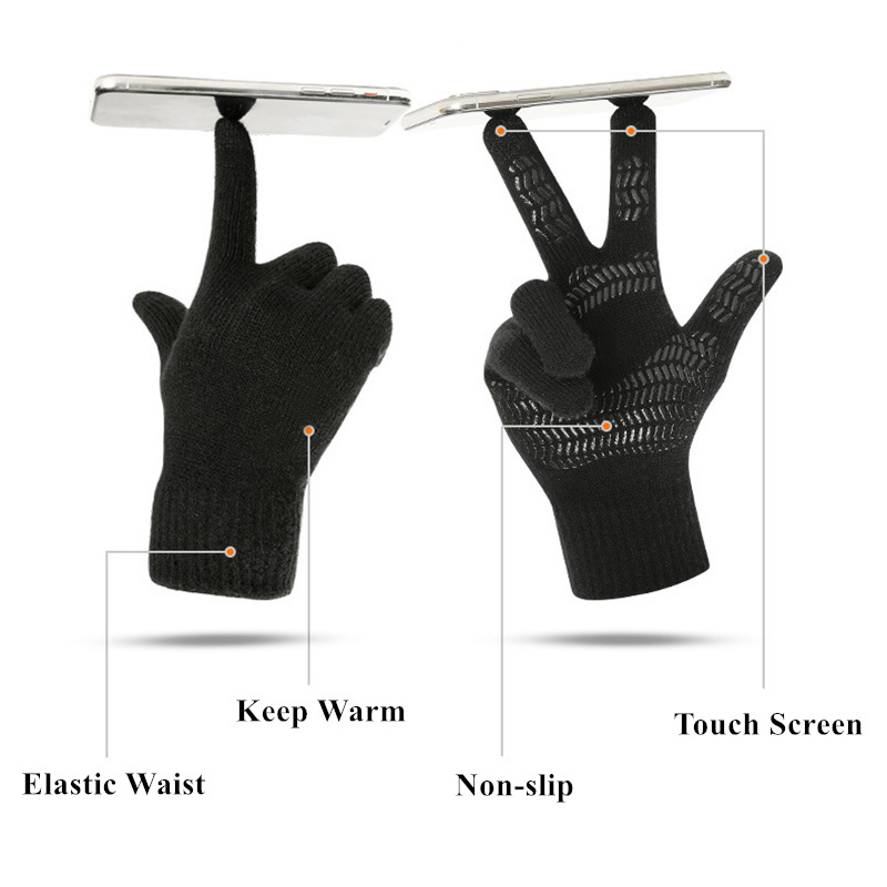 Guantes de punto antideslizantes para hombre, manoplas masculinas de goma antideslizantes de dedo completo para conducción, negocios y ciclismo, con pantalla táctil, para invierno y otoño