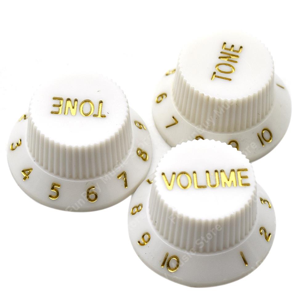 Wielokolorowy pokrętła regulacji prędkości gitary elektrycznej przyciski garnka na gitarę (1 głośność i 2 Tony zestaw): biały B 2T1V