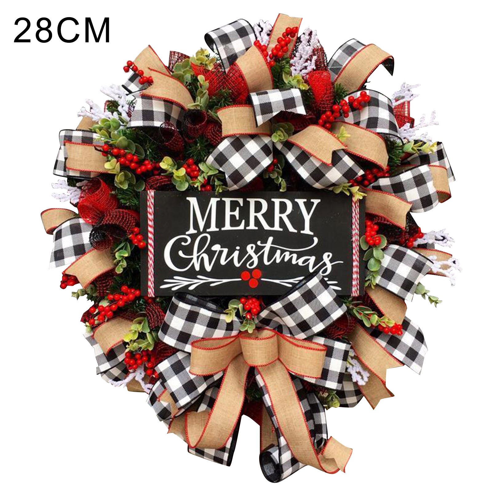 Christmas Buffalo Check Wreath Christmas Festival Window Wall Wreath MYDING: 28cm