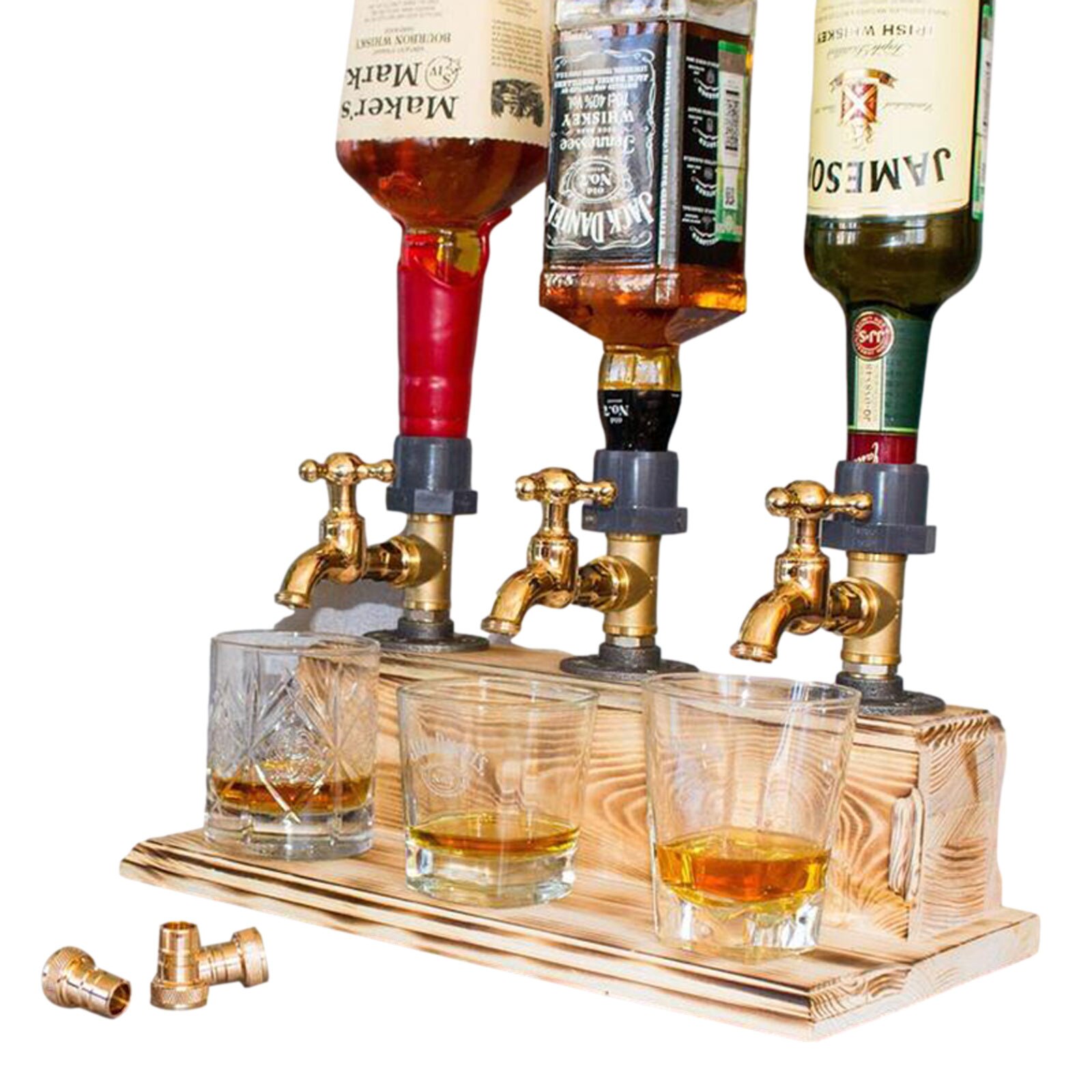Father's Day Whiskey Dispenser Wood Faucet Shape Dispenser for Party, Bar, Beverage Station: black