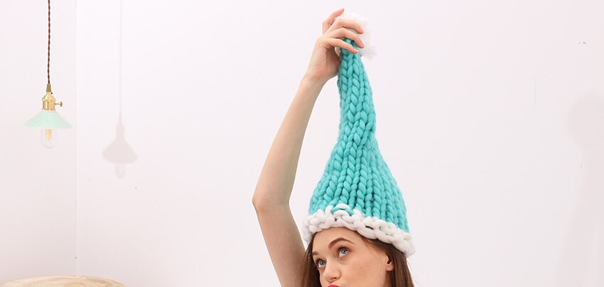 Gorros navideños de Papá Noel, gorro de lana de punto hecho a mano con cola larga, cálido para invierno, decoración para niñas y mujeres: Verde
