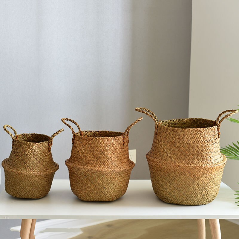 Nordisk opbevaringskurv rattan urtepotte flettang vævning blomsterkurv kunsthåndværk dekoration moderne hjem grøn plante potte