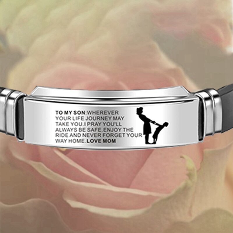 Pulsera inspiradora para hombre, brazalete de silicona de acero inoxidable para niño, de amor de mamá y papá